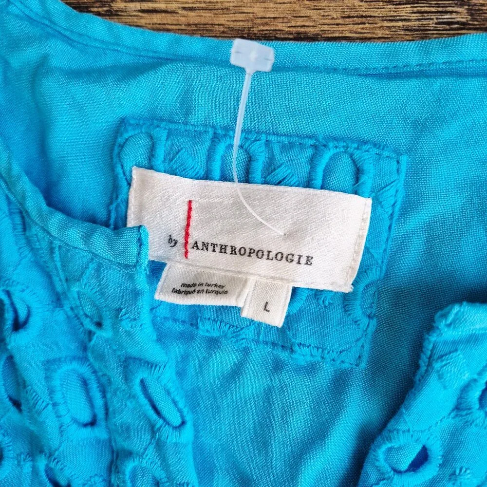 EUC Anthropologie Somerset Eyelet Edition Maxi Dress Short Sleeve Pocket Blue - Picture 13 of 16